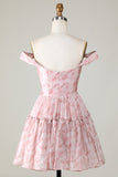 A Line Cute Blush Printed Short Homecoming Dress with Ruffles