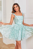 Cute A Line Blue Printed Short Homecoming Dress