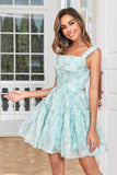 Cute A Line Blue Printed Short Homecoming Dress