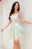 Stylish A Line Dusty Sage Spaghetti Straps Homecoming Dress With Criss Cross Back