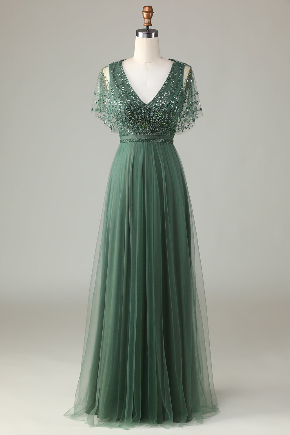 ZAPAKA Women Beaded Eucalyptus Bridesmaid Dress with Sequins Tulle A-Line Wedding Guest Dress, Eucalyptus / US4 ZAPAKA Women Beaded Eucalyptus Bridesmaid Dress with Sequins Tulle A-Line Wedding Guest Dress, Eucalyptus / US4