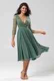 Keeper of My Heart A Line V-Neck Eucalyptus Bridesmaid Dress with Long Sleeves