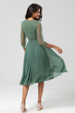 Keeper of My Heart A Line V-Neck Eucalyptus Bridesmaid Dress with Long Sleeves