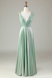 Sparkly V-Neck Matcha Bridesmaid Dress with Sequins