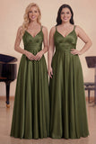 Olive A Line Spaghetti Straps Long Choir Dress with Ruffles