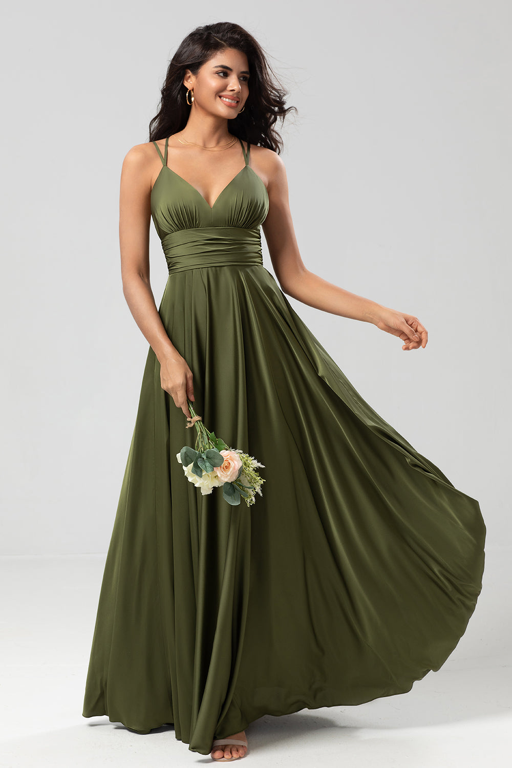women olive green dresses Modest Women's Shirt Dress 12502 100% Polyester BABARONI BABARONI Acetate Satin Olive