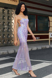 Lilac Sheath Spaghetti Straps Long Prom Dress with Accessory