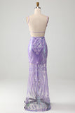 Light Purple Backless Prom Dress with Sequins