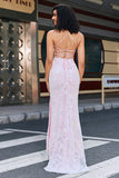 Mermaid Sparkly Pink Prom Dress with Slit