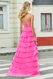 Yellow Sweetheart Tiered Long Prom Dress
