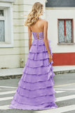 Yellow Sweetheart Tiered Long Prom Dress