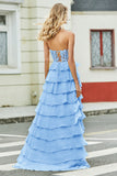 Yellow Sweetheart Tiered Long Prom Dress