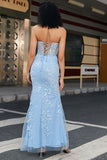 Lilac Mermaid Sweetheart Corset Appliques Prom Dress With Side Slit