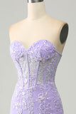 Lilac Mermaid Sweetheart Corset Appliques Prom Dress With Side Slit