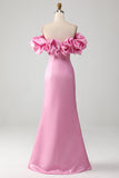 Stylish Mermaid Off the Shoulder Pink Long Prom Dress with Silt