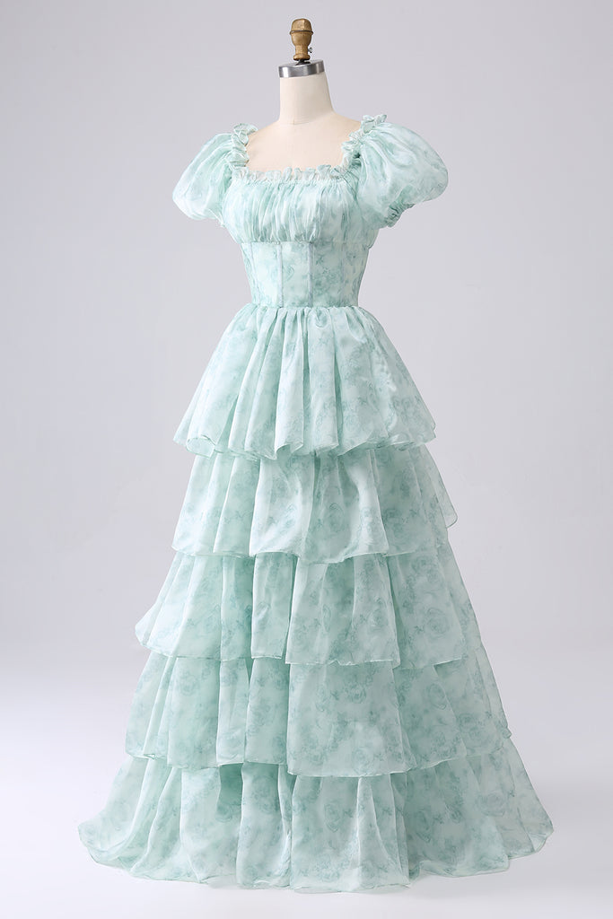 Jacquard Floral Blue A-Line Party Dress