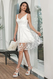 White A-Line V-Neck Flower Lace Short Graduation Dress