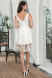 White Cute A-Line V-Neck Flower Lace Short Graduation Dress