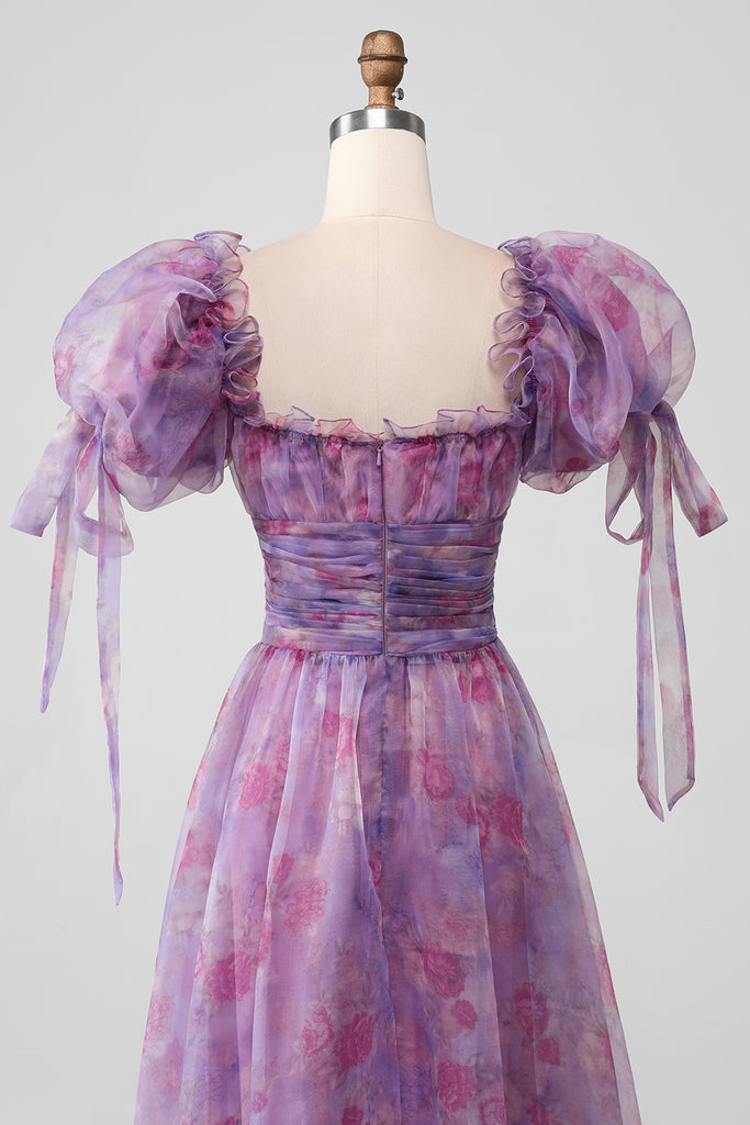 Purple A-line Puffy Sleeves Evening Dress  Y5769 main image 0