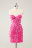 Sparkly Fuchsia Sweetheart Corset Homecoming Dress with Appliques