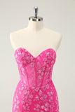 Sparkly Fuchsia Sweetheart Corset Homecoming Dress with Appliques