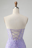 Lilac Corset Sequins Sweetheart Short Embroidery Homecoming Dress with Lace-up Back