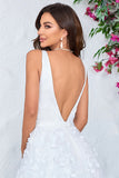 Gorgeous A Line V-Neck Ivory Long Wedding Dress with 3D Flowers