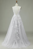 Ivory Tulle Backless Wedding Dress with Lace