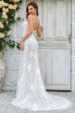 Charming Mermaid Spaghetti Straps Ivory Long Bridal Dress with Lace