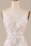 Charming Mermaid Spaghetti Straps Ivory Long Bridal Dress with Lace