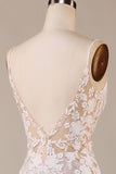 Charming Mermaid Spaghetti Straps Ivory Long Bridal Dress with Lace