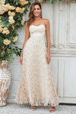 A-Line Sweetheart Champagne Flower Long Bridesmaid Dress