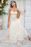 A-Line Sweetheart Champagne Flower Long Bridesmaid Dress
