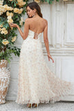 A-Line Sweetheart Champagne Flower Long Bridesmaid Dress