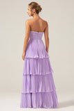 A-Line Sweetheart Tiered Chiffon Long Lilac Bridesmaid Dress