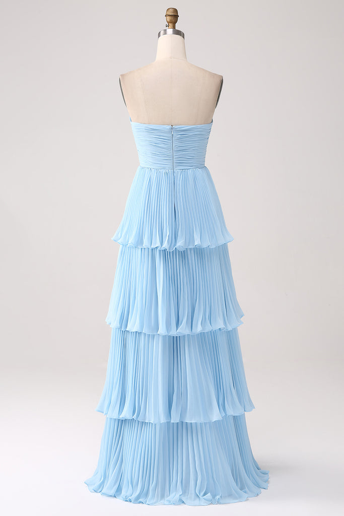 Beautiful Blue Strapless A Line Bridesmaid Dress Princess Birthday Party Dress Y8809