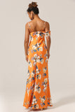 Trendy Mermaid One Shoulder Printed Orange Flower Bridesmaid Dress