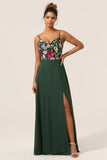 Beauty A-Line Spaghetti Straps Dark Green Long Bridesmaid Dress with 3D Flowers
