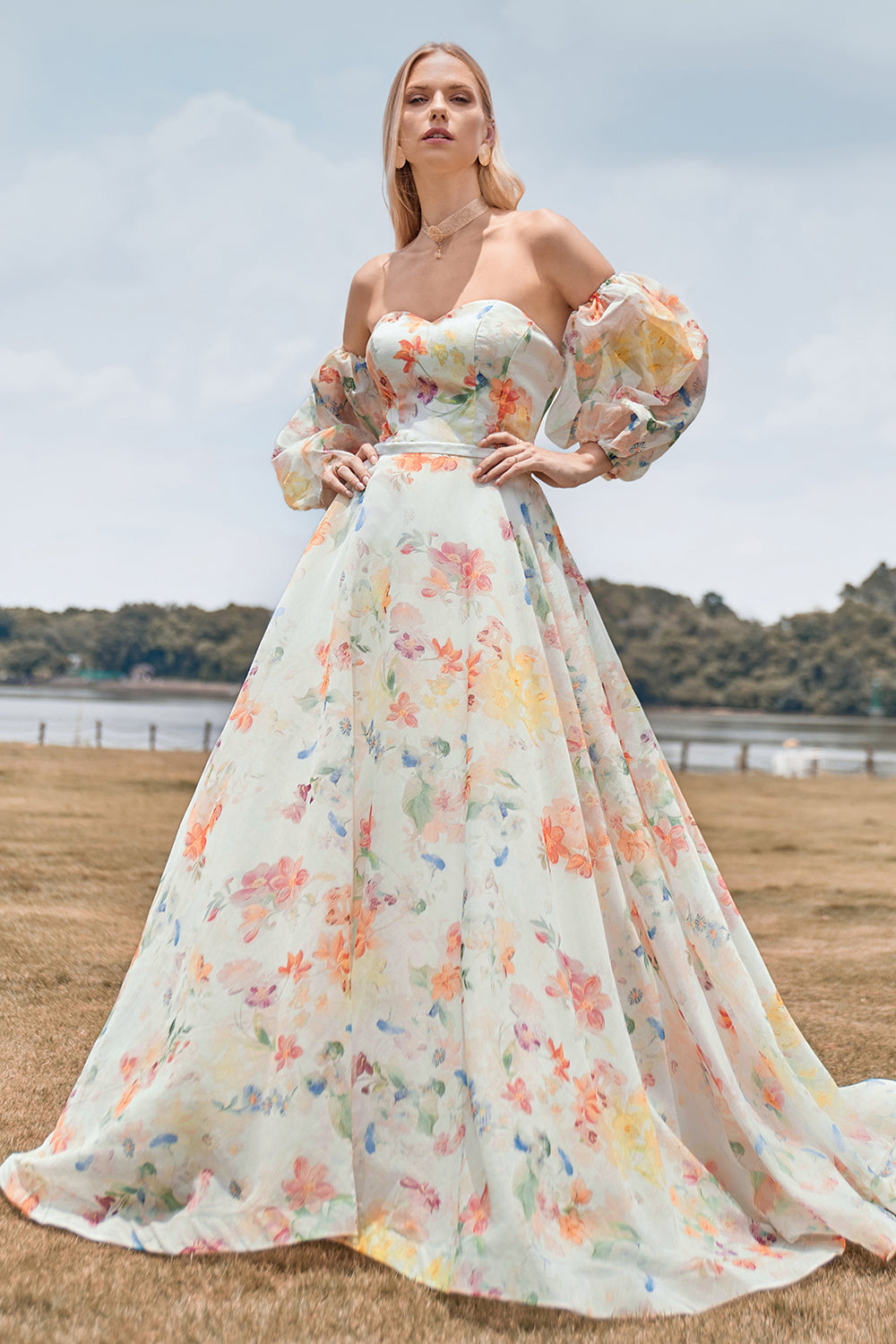 Zapaka Women Ivory Floral Wedding Dress with Sleeves A-Line Sweep Train Off The Shoulder Bridal Dress, Ivory / US2 Zapaka Women Ivory Floral Wedding Dress with Sleeves A-Line Sweep Train Off The Shoulder Bridal Dress, Ivory / US2
