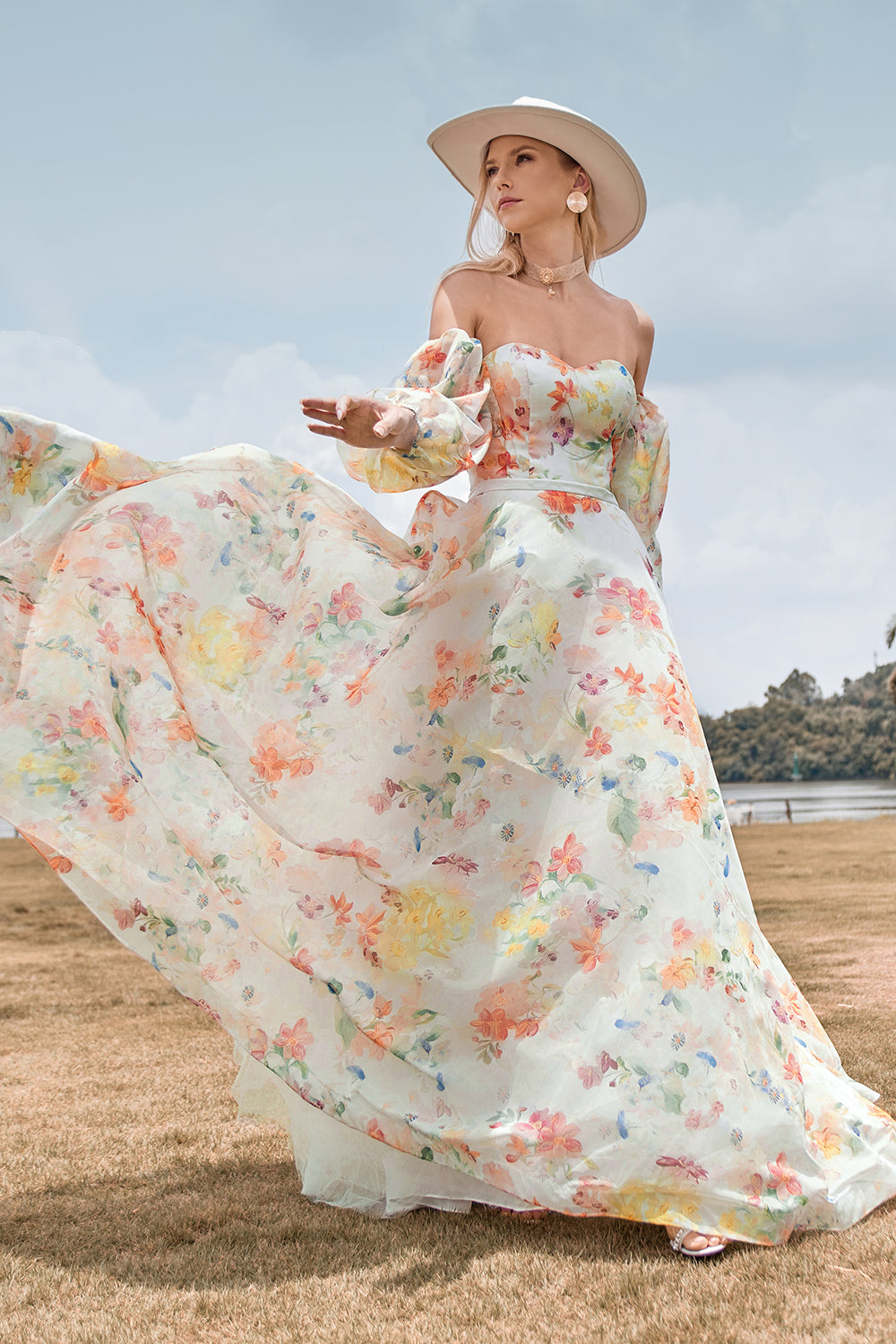 Zapaka Women Ivory Floral Wedding Dress with Sleeves A-Line Sweep Train Off the Shoulder Bridal Dress, Ivory / US2 Zapaka Women Ivory Floral Wedding Dress with Sleeves A-Line Sweep Train Off the Shoulder Bridal Dress, Ivory / US2