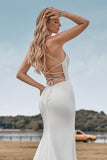 Simple Spaghetti Straps White Bridal Dress with Criss Cross Back