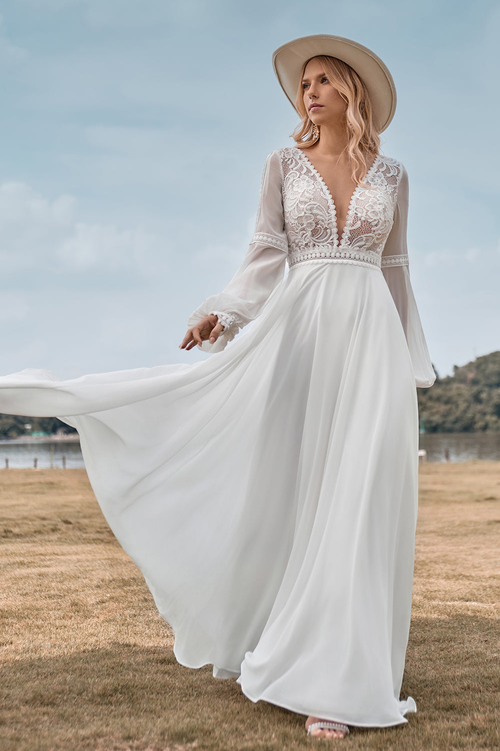 Long Sleeves Ivory A Line Wedding Dress with Lace Long Sleeves Ivory A Line Wedding Dress with Lace