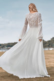 Long Sleeves Ivory A Line Wedding Dress with Lace