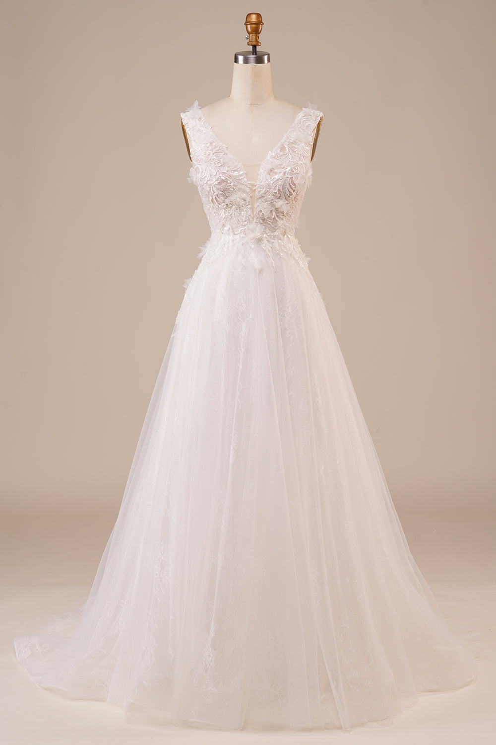 Sparkly Tulle Beaded Ivory Long Wedding Dress