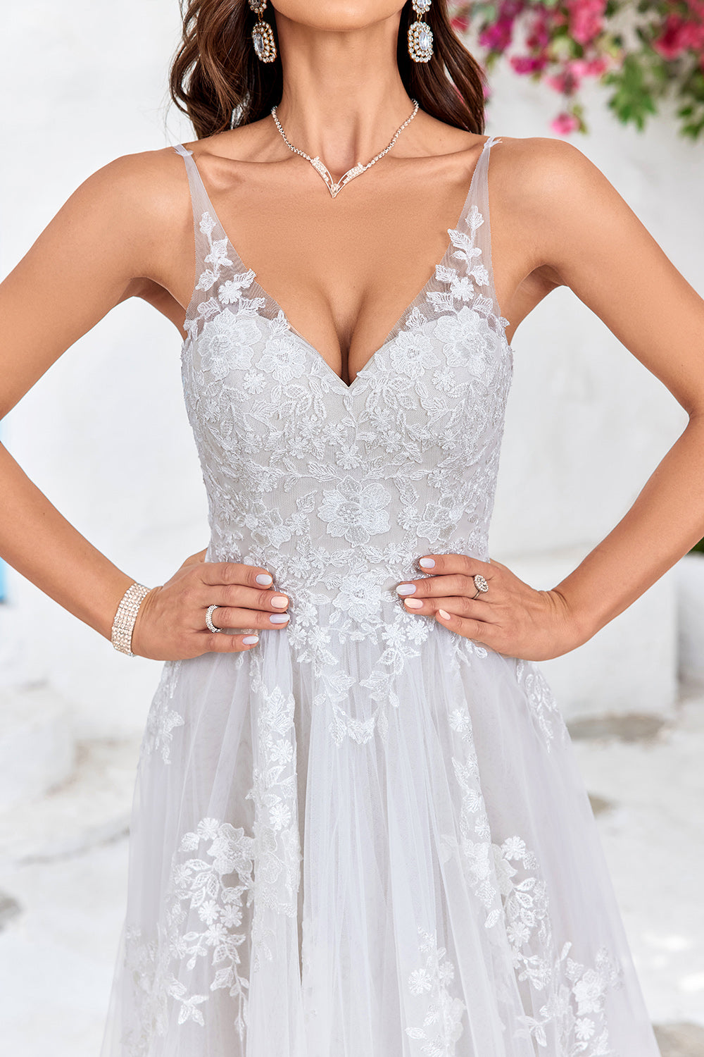 Zapaka Women Ivory Long Wedding Dress with Embroidery A-Line Tulle Backless Bridal Dress, Ivory / US8 Zapaka Women Ivory Long Wedding Dress with Embroidery A-Line Tulle Backless Bridal Dress, Ivory / US8