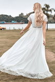 Deep V-neck Simple Boho Wedding Dress with Slit