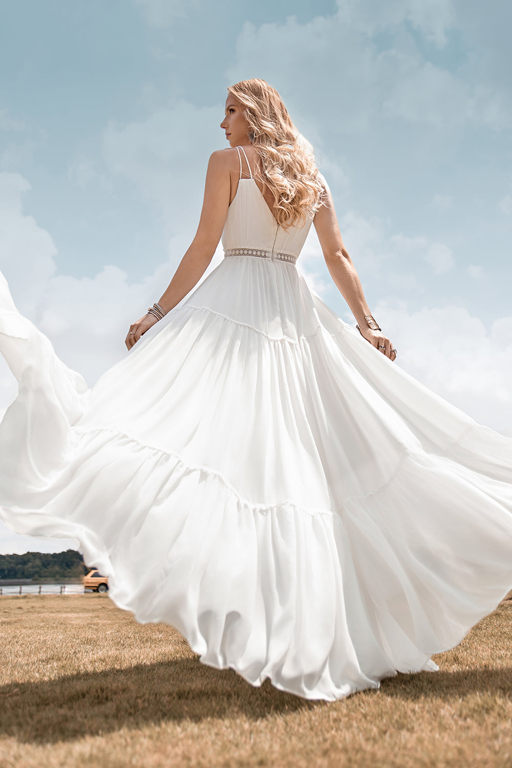 A-Line Simple Long Beach Simple Wedding Dress