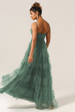 Eucalyptus A Line Spaghetti Straps Tulle Long Bridesmaid Dress