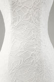 Ivory Mermaid Lace Spaghetti Straps Wedding Dress with Slit