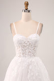 Ivory A-Line Spaghetti Straps Corset Lace Tulle Long Wedding Dress